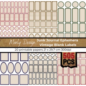 Peut inclure: Téléchargement numérique de 505 étiquettes vierges vintage imprimables de différentes formes et tailles. Les étiquettes sont en rouge, vert, bleu et noir sur fond crème. Les étiquettes sont parfaites pour le journalisation de rebuts, le scrapbooking et autres projets d'artisanat.