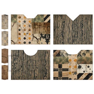 Mixed journal inserts and small envelope-style pieces, woodgrain, polka dot and grunge Halloween digital paper