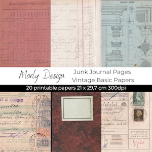 Papéis de fundo vintage, papéis digitais para lixo, diário, scrapbooking, fabricação de cartões, livro antigo, faturas, capas de livros