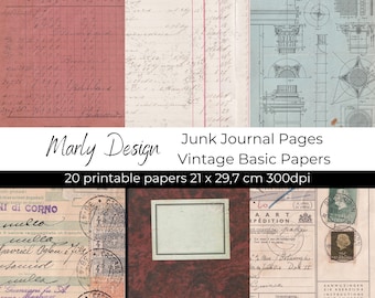 May include: A collage of vintage paper textures, including a red ledger with handwritten text, a blue blueprint with architectural drawings, and a brown paper with stamps and handwritten text. The papers are 21 x 29.7 cm and 300 dpi.