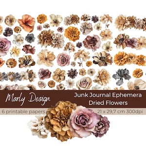 FLORES SECAS EFÊMERAS, efêmeras de diário de lixo, flores vintage, flores murchas, florais, imprimíveis, artesanato em papel, download instantâneo, tamanho A4