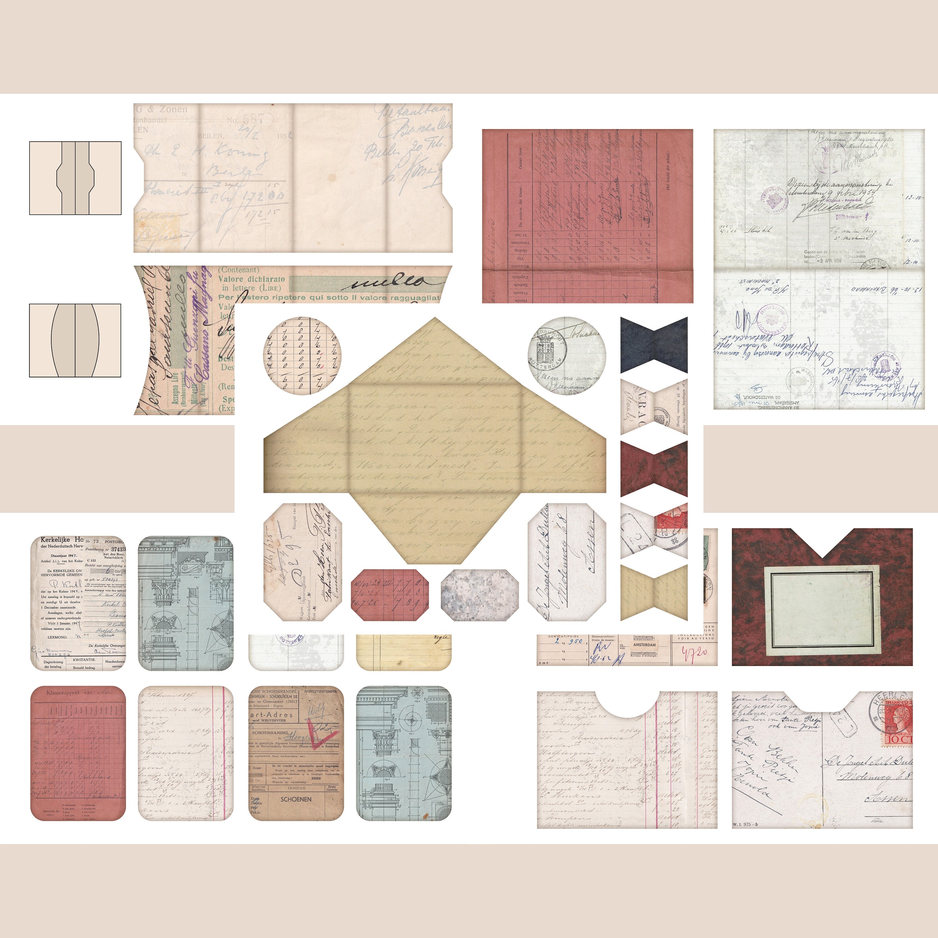 Vintage Basic Ephemera Pack Printable Papers Labels Tags Pockets ...