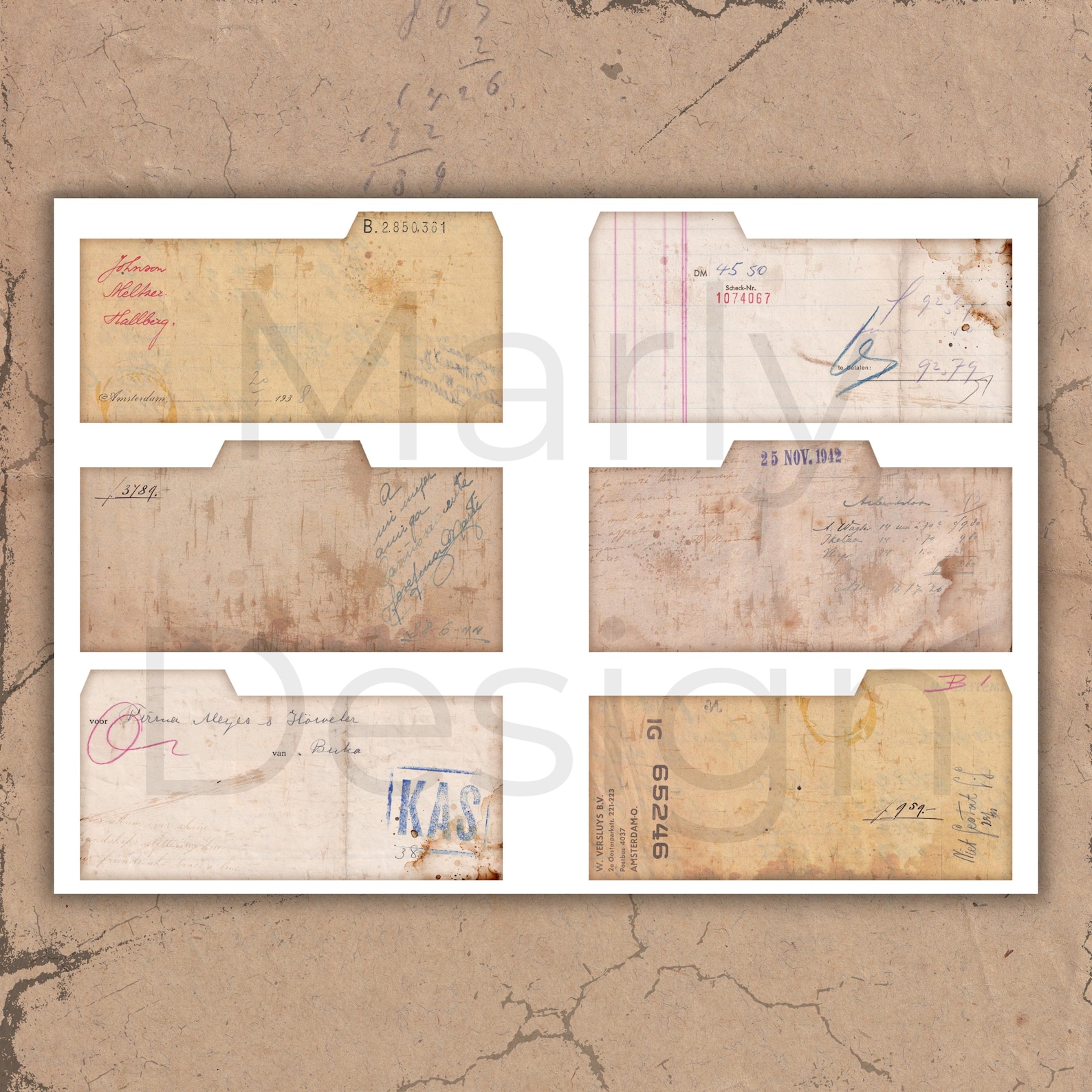 FRAGMENTED FILE Folder Tabs, 9 Vintage Printable Pages, A4 Ephemera for ...