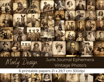 VINTAGE PHOTO&#39;S Ephemera Pack, Vintage Images, Vintage Portraits, Cut Out Images For Junk Journaling, Scrapbooking, Cardmaking,Printables A4