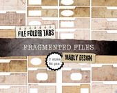FRAGMENTED FILE Folder Tabs, 9 Vintage Printable Pages, A4 Ephemera for Junk Journals, Folio's, Albums, Paper Crafts