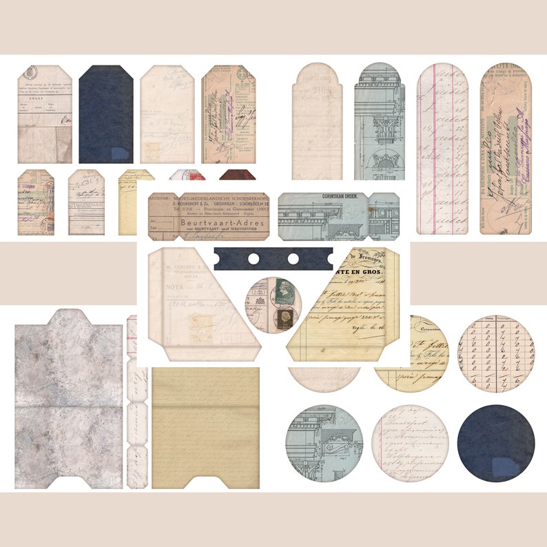 Vintage Basic Ephemera Pack Printable Papers Labels Tags Pockets ...