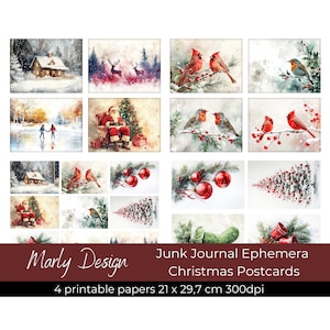 WEIHNACHTS-POSTKARTEN JUNKJOURNAL, Junk Journal Ephemera, Weihnachtspapiere, Scrapbooking, Kartenherstellung, Urlaub Basteln, Sofort Download, A4 Größe