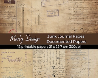 DOCUMENTED PAPERS Vintage Junk Journal Pages, Old Documents, Scrapbooking, Cardmaking, Papercraft, Digital Download, A4 Size