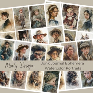 Retratos em aquarela Retratos vintage Fotos vintage Pessoas Junkjournaling Scrapbooking Cardmaking Papercraft Digitals Imprimíveis A4