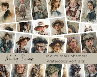 Watercolor Portraits Vintage Portraits Vintage Photo's People Junkjournaling Scrapbooking Cardmaking Papercraft Digitals Printables A4