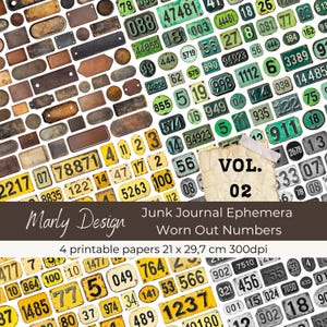 NUMÉROS USÉS Volume 2. numéros vintage, étiquettes numérotées, éphémères de journaux indésirables, fabrication de cartes, travaux manuels, scrapbooking, imprimables, format A4