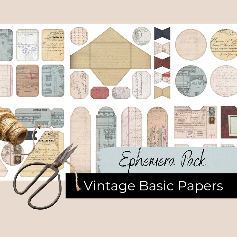 Vintage Basic Ephemera Pack Printable Papers Labels Tags Pockets ...