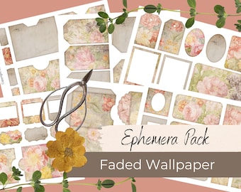 Faded Floral Wallpaper Ephemera, Junk Journal Kit (Printable A4)