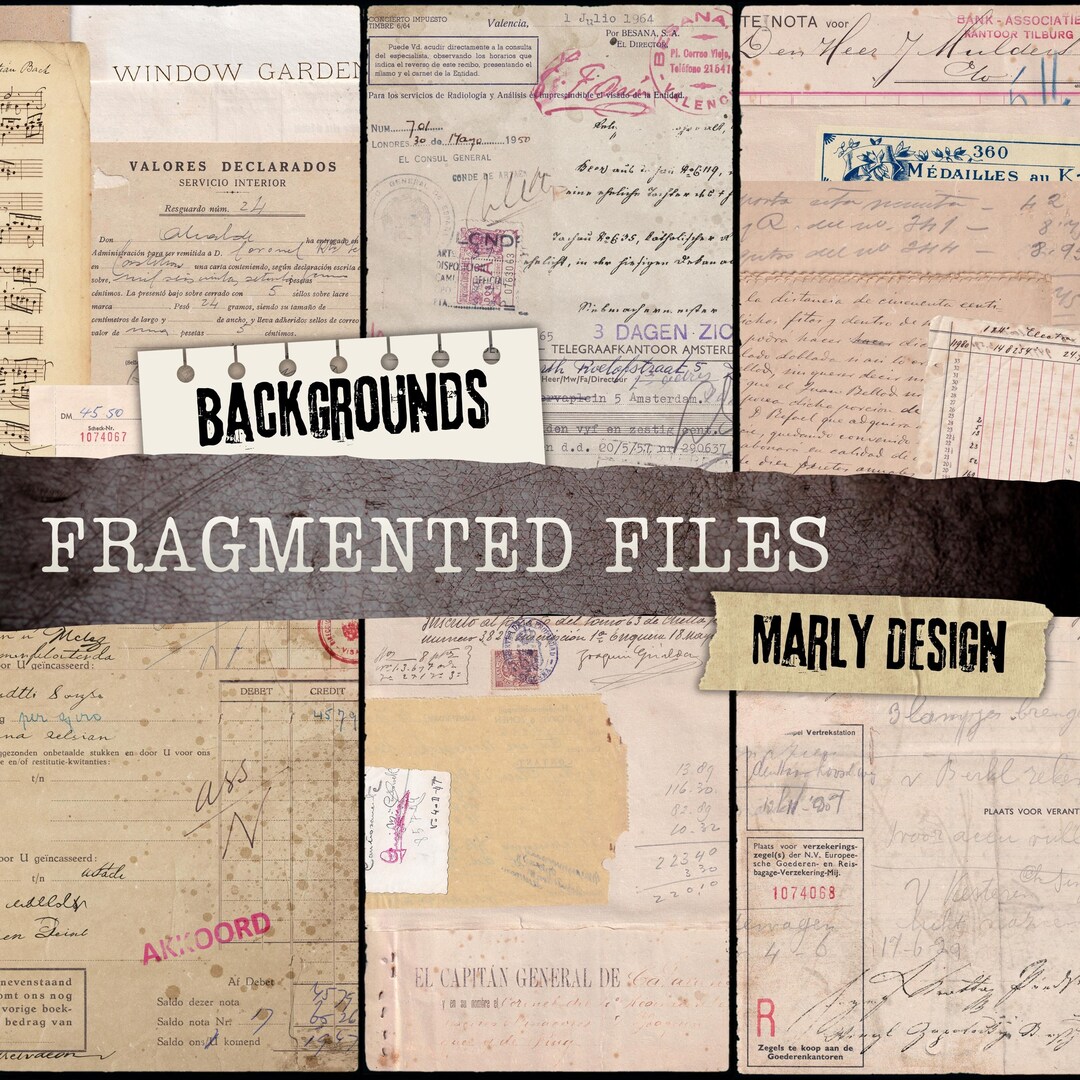 FRAGMENTED FILES Vintage Digital Paper Pack, 16 Junk Journal Pages, Old ...