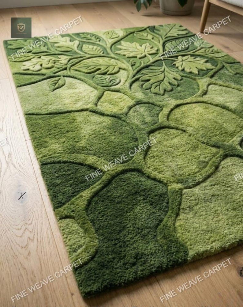3D Moss Rug Hand Tufted Forest Floor Area Rug Large Green Leaf Carpet ...