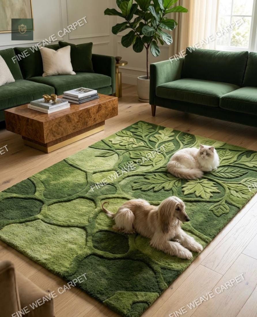 3D Moss Rug Hand Tufted Forest Floor Area Rug Large Green Leaf Carpet ...