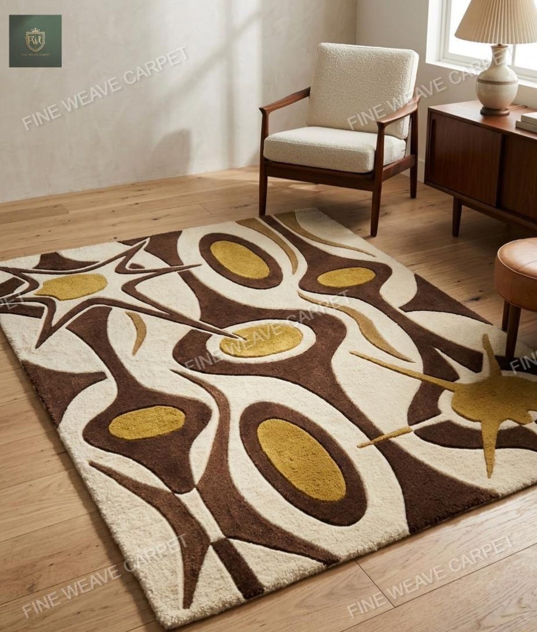 Hand-tufted Mid-century Modern Rug Midmod Abstract Starburst Rug Luxury ...