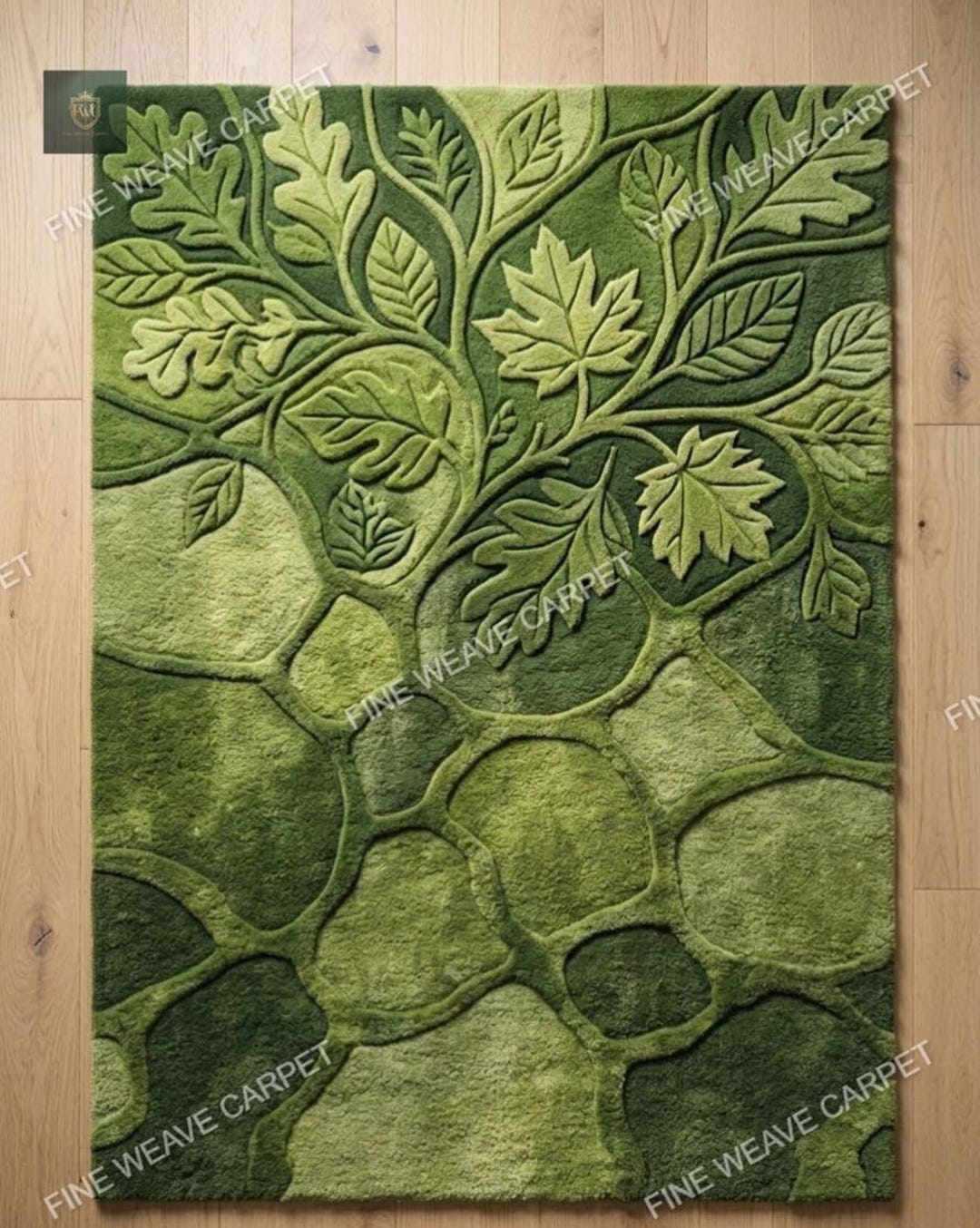 3D Moss Rug Hand Tufted Forest Floor Area Rug Large Green Leaf Carpet ...