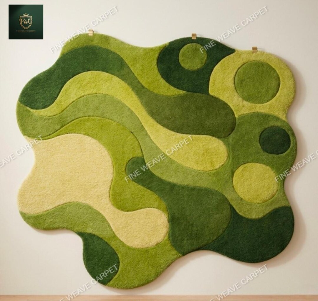 Hand Tufted Green Abstract Rug, Organic Shape Wool Rug, Modern Area Rug ...