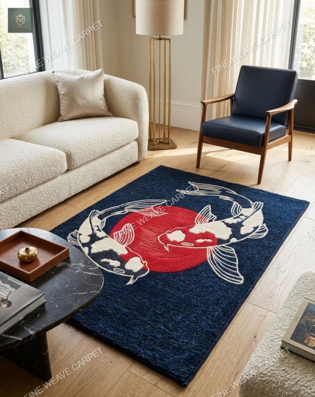 Red Koi Rug Large Hand Tufted Koi Fish Rug - Japanese Aesthetic Rug for Bedroom ...