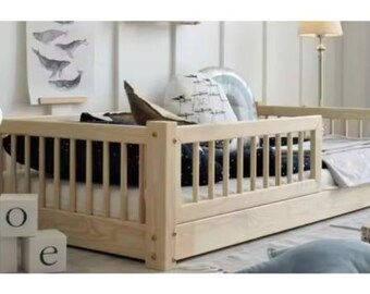 Platform Montessori vloer peuterbed, vloerbed, kinderbed, kinderbed, Bett mit Barrieren und Lattenrosten,Lit enfant, Letto per bambini