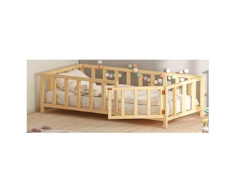 Montessori-Bett, Kleinkinderbett mit Lattenrost, Bodenbett, Kinderbett, Kinderbett, Bett mit Barrieren und Lattenrosten, Lit enfant, Plattformbett