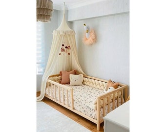 Toddler bed with slats, Montessori bed, Floor bed Lit enfant, Childrens Bed, Bett mit Barrieren und Lattenrosten, Wooden Bed, Platform bed