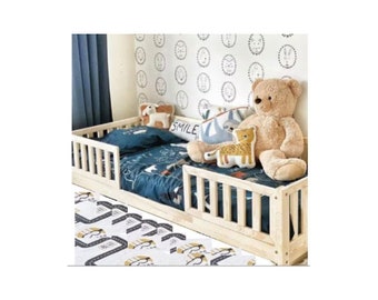 Floor bed, Toddler bed with slats, Montessori bed, Kids bed, Toddler bedroom, Childrens Bed, Bed with barriers, Wooden Bed, Platform bed
