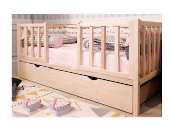 Bett mit Schubladen, Toddler bed with drawer, Montessori bed,  Kids bed, Childrens Bed with drawer, Wooden Bed, Lit enfant avec tiroir,Letto
