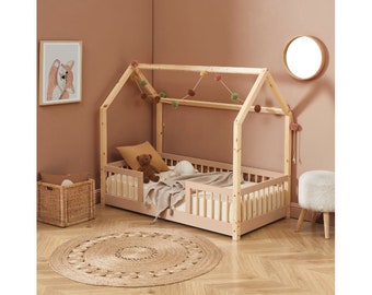 Lit au sol, Hausbett, Lit maison pour tout-petits à lattes, Kinderbett, Lit enfant Letto Montessori Lit Enfant, Letto, Lit cabane, Letto Montessori