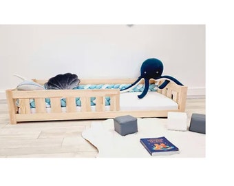 Platform Montessori vloer peuterbed, vloerbed, kinderbed, kinderbed, Bett mit Barrieren und Lattenrosten,Lit enfant, Letto per bambini