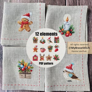 Weihnachtsservietten Kreuzstich PDF Muster, Ornament Designs (Digitaler Download)