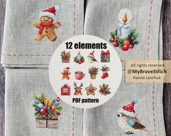 Christmas Napkins Cross Stitch PDF Pattern, Ornament Designs (Digital Download)