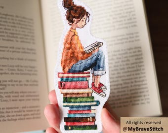 Reading Girl Bookmark Cross Stitch Pattern, PDF Download