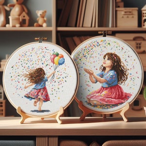 Set of Two Confetti Girl Cross Stitch Pattern, Cross Stitch Pattern, Cross Stitch,   point de croix, punto de cruz, Cross Stitch Art