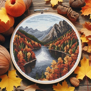 Autumn cross stitch pattern, landscape cross stitch pattern, punto de cruz, cross stitch pattern pdf, count cross stitch pattern