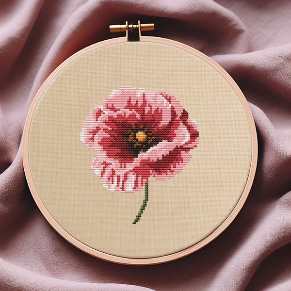 Pink Poppy Cross Stitch Pattern, Floral Pattern, Cross Stitch Flower,  Papaver Cross Stitch