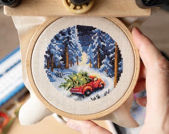Vintage Red Truck Miniature Cross Stitch Pattern PDF Download, Christmas cross stitch, Mini cross stitch pattern