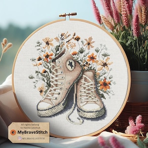 Sneakers wilde bloemen Kruissteekpatroon, kruissteek bloemen, kruissteek bloem, punto de cruz, point de croix