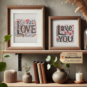 Set of Two Love Cross Stitch Pattern, Small Cross Stitch, Cross Stitch Quote, Cross Stitch Sayings, valentine cross stitch pattern