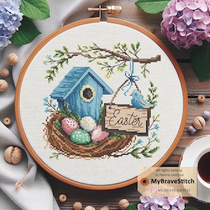 Easter Birdhouse Cross Stitch Pattern, Easter Cross Stitch Pattern, cross stitch patterns, point de croix, punto de cruz