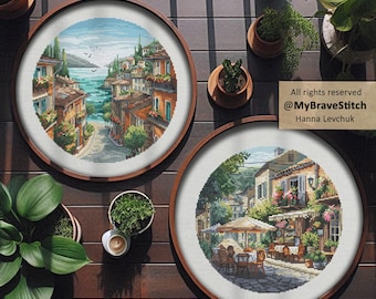 Set of Two Summer City Cross Stitch Pattern  (PDF Download)