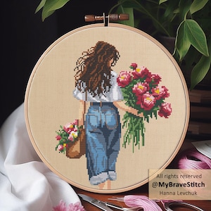 Peony Mädchen Kreuzstich Stickmuster