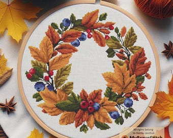 Autumn Wreath Crosss Stitch Pattern, Autumn Cross Stitch pattern, punto de cruz, cross stitch pattern pdf, count cross stitch pattern
