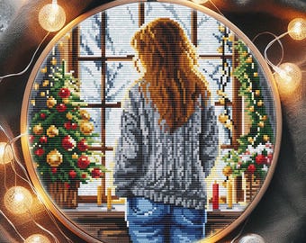 Patrón de punto de cruz de Navidad, Punto de cruz de invierno, Punto de cruz de niña, punto de cruz, point de croix, patrón de punto de cruz