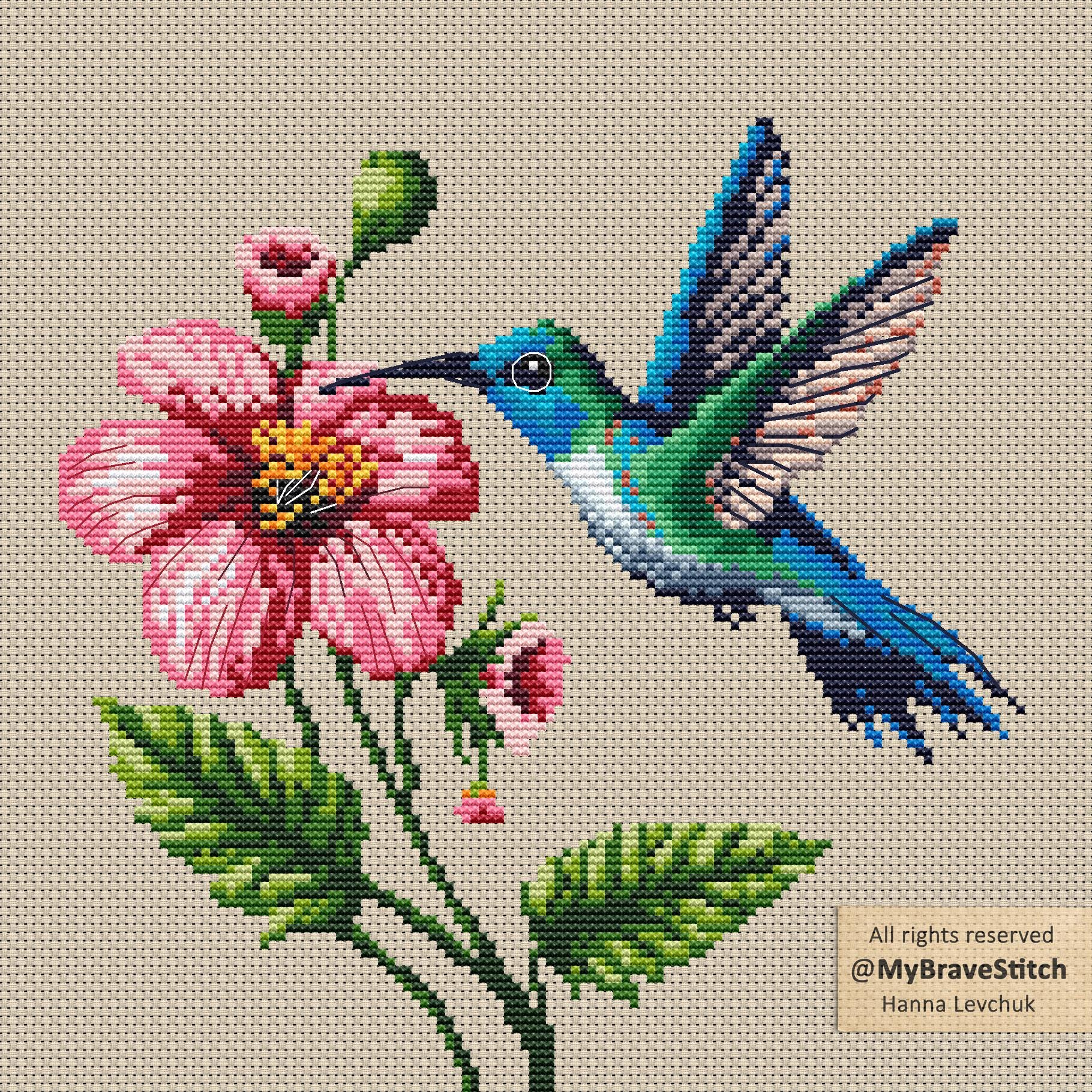 Hummingbird and Flower Cross Stitch Pattern (digital PDF) - Etsy
