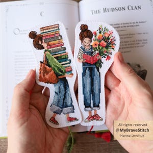 Set of Two Book Lover Bookmark Cross Stitch  Pattern, PDF Download