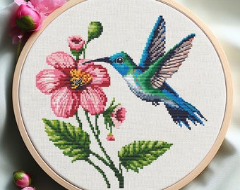 Hummingbird Cross Stitch Pattern, Cross Stitch Pattern Flower, Cross Stitch Flower, Flower Cross Stitch pattern, Cross Stitch