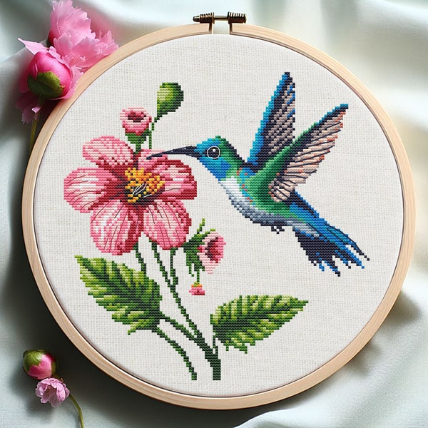 Hummingbird Cross Stitch Pattern, Cross Stitch Pattern Flower, Cross Stitch Flower, Flower Cross Stitch pattern, Cross Stitch