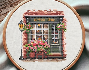 Coffee Shop Cross Stitch Pattern, Coffee Cross Stitch, Cross Stitch Pattern Flower, punto de cruz, Flower Cross Stitch Pattern, Cross Stitch